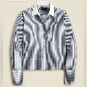 J. Crew Navy and White Striped Cotton Button-Down